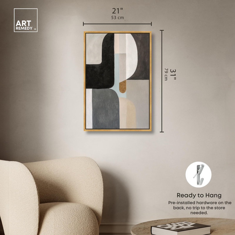 Art géométrique «Boho» par Art Remedy, H 31 po x l 21 po, Cadre flottant doré