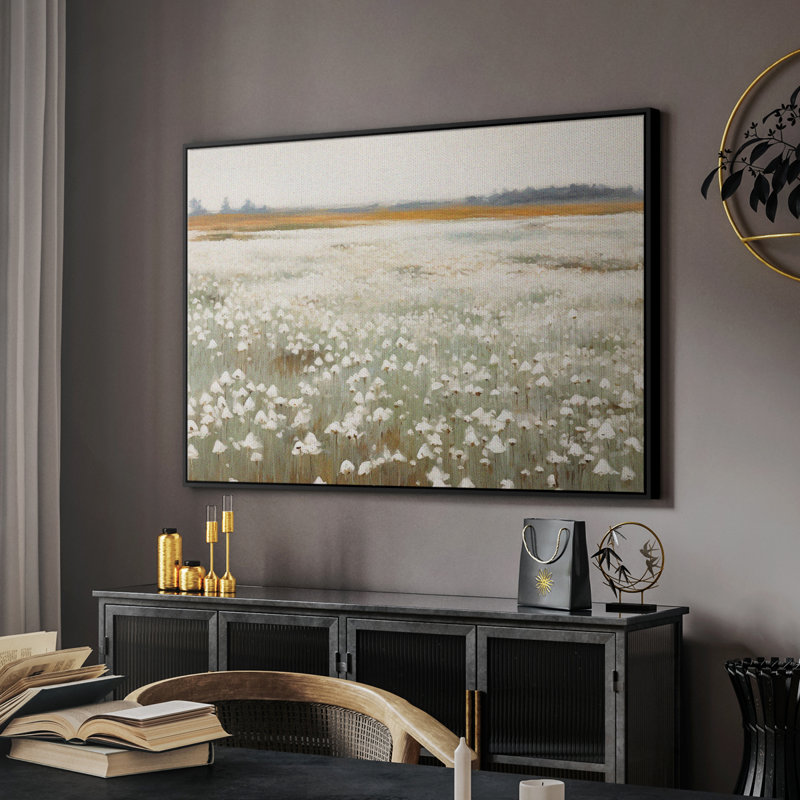 Paysage rétro -XVII, Toile avec cadre flottant noir, H 17 po x l 25 po x P 2 po