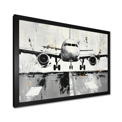 Watercolor Airplane Landing On Runway II - Plane Wall Art Living Room