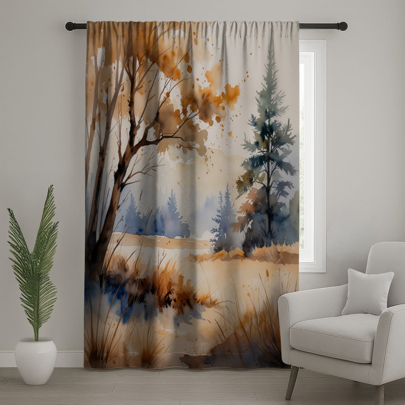 Rideaux de fenêtre à motif aquarelle d'automne, voilages et rideaux occultant - 1 panneau, 50 po x 80 po - 1 panneau, Blocage