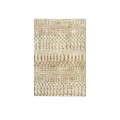 2'x3' Beige, Wool with touch of Silk, Tone on Tone, Lush and Plush, Hand Knotted, Modern Grass Design, Sample, Mat, Oriental Rug