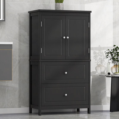 Bathroom Storage Cabinet, Cabinet With Two Doors And Drawers, Adjustable Shelf, MDF Board