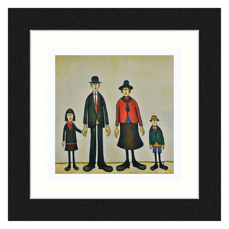 Lowry Style - Framed Print of Family Portrait - 12" Square Black Ash Frame