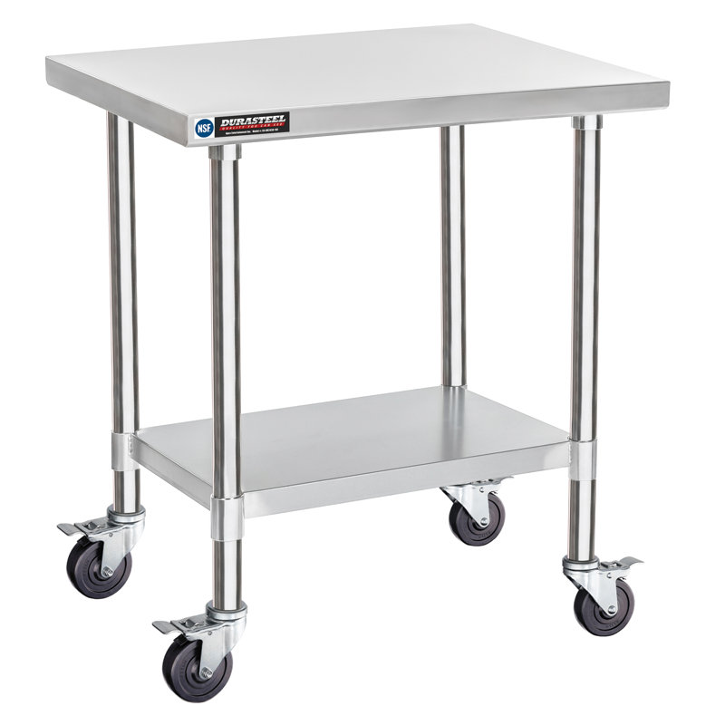 Stainless Steel Rectangular Movable Table Cart with Undershelf