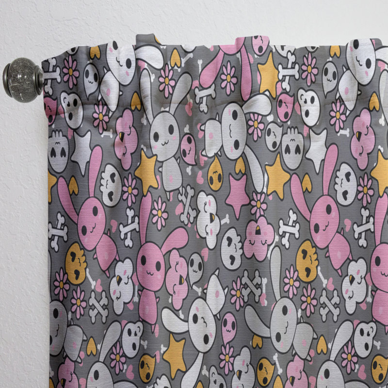 Panneau de rideau simple semi-diaphane avec passe-tringle Little Rabbit Kawaii, l 52 po x L 120 po