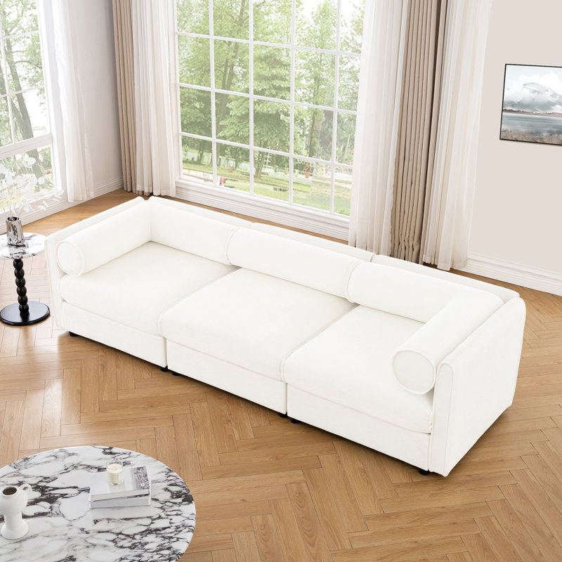 Canapé modulaire modulaire avec rangement, dossier cylindrique et accoudoirs. Siège confortable, durable et de soutien, Blanc