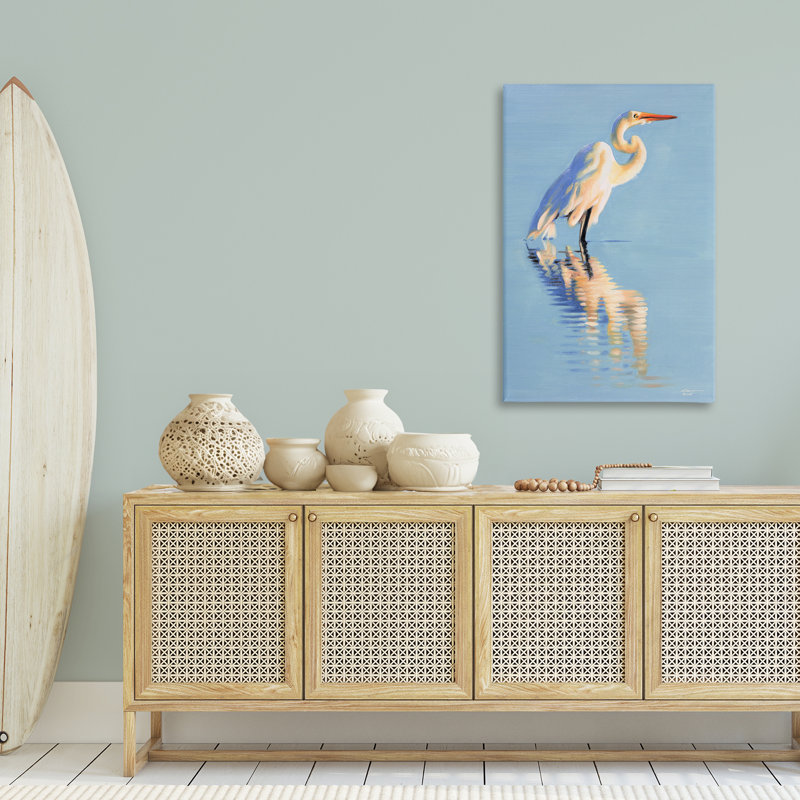 Toile «Blue Egret Reflection» par D. Rust, H 45 po x l 30 po