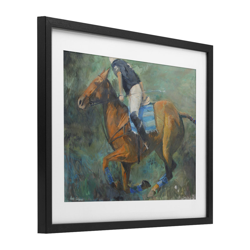 Polo Rider in Dynamic Motion, reproduction encadrée sous verre, conception de Jadei, H 17 po x l 21 po