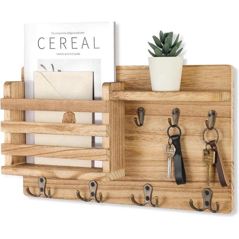 Dalasia Wood Wall Organizer with Key Hooks,Wall Baskets, Oak