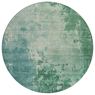 8' Emerald Round Abstract Washable Indoor Outdoor Area Rug