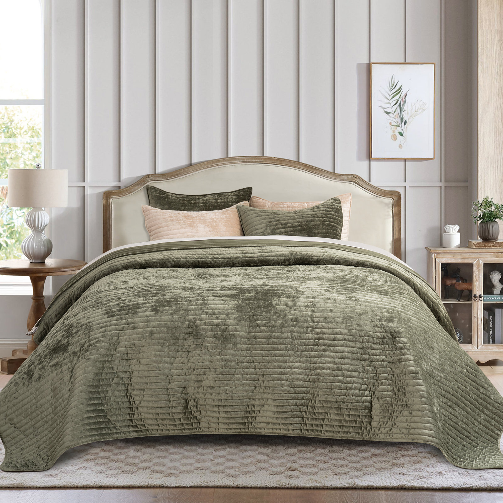 Luxe Velvet Channel Quilt Set, King, Ivory White