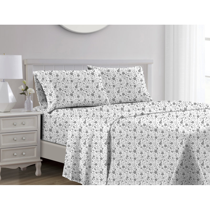 Cotton Blend Graphic Print Sheet Set, Queen Sheet Set + 1 Fitted Sheet + 2 Pillowcases