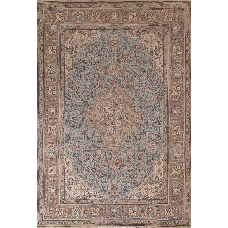 Tapis bleu clair à motif géométrique traditionnel 8 x 11