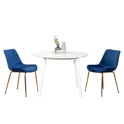 Table contemporaine - ronde blanche avec 2 chaises et fabrication en bois d'hévéa rembourré de velours moderne et attrayant 3