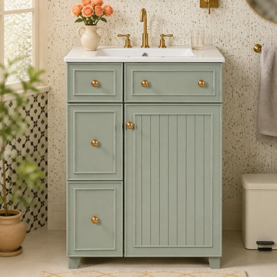 Armoire de meuble-lavabo 24 po avec lavabo en céramique, 2 tiroirs, 1 porte