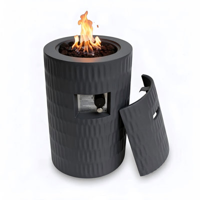 16.5-Inch Round Concrete Propane Fire Pit – 40,000 BTU Column Heater With Lava Rocks & Rain Cover, Smokeless Outdoor Heater For Backyard, Deck, Patio, Durable Concrete Design Gray