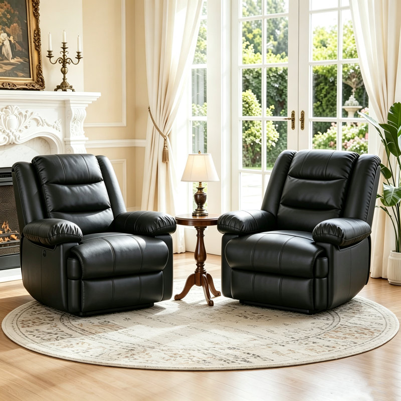  86cm Wide Standard Leather Manual Recliner, Classic Oversize Sofa Chair (Set of 2)