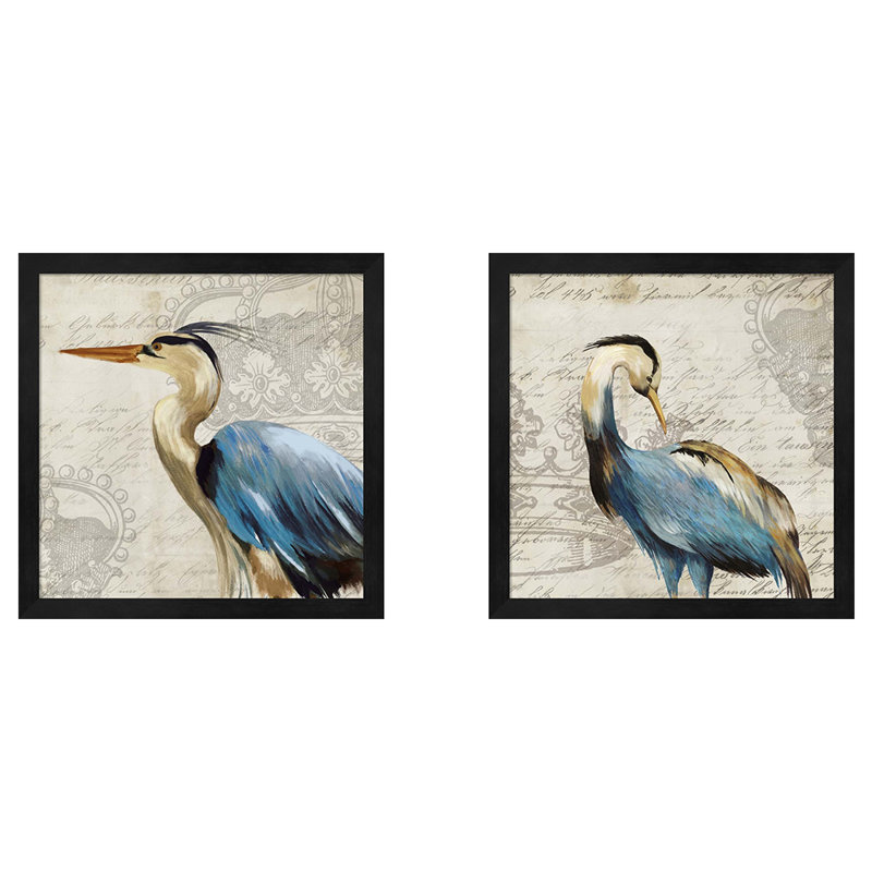 «Heron» par Aimee Wilson, art encadré (ensemble de 2), Cadre noir
