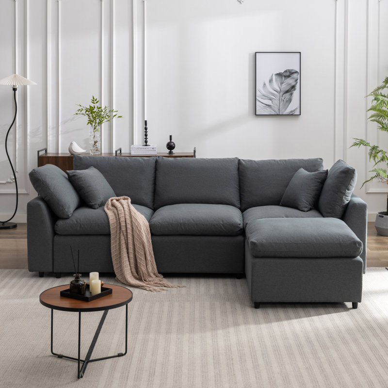 Canapé modulaire rembourré rembourré en duvet Modern Canapé, canapé en L avec méridienne réversible, Gris foncé