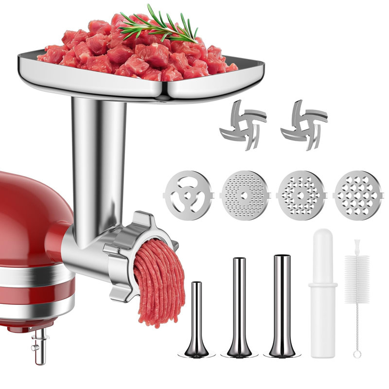 Gvode Meat Grinder Attachment, Compatible with KitchenAid®, 4 Plates, 3 Sausage Tubes & 2 Blades