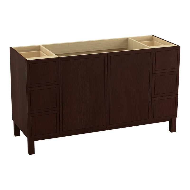 Jacquard 60" Vanity Base Only with Furniture Legs, 2 Doors and 6 Drawers, Split Top Drawers, Cerise Tweed