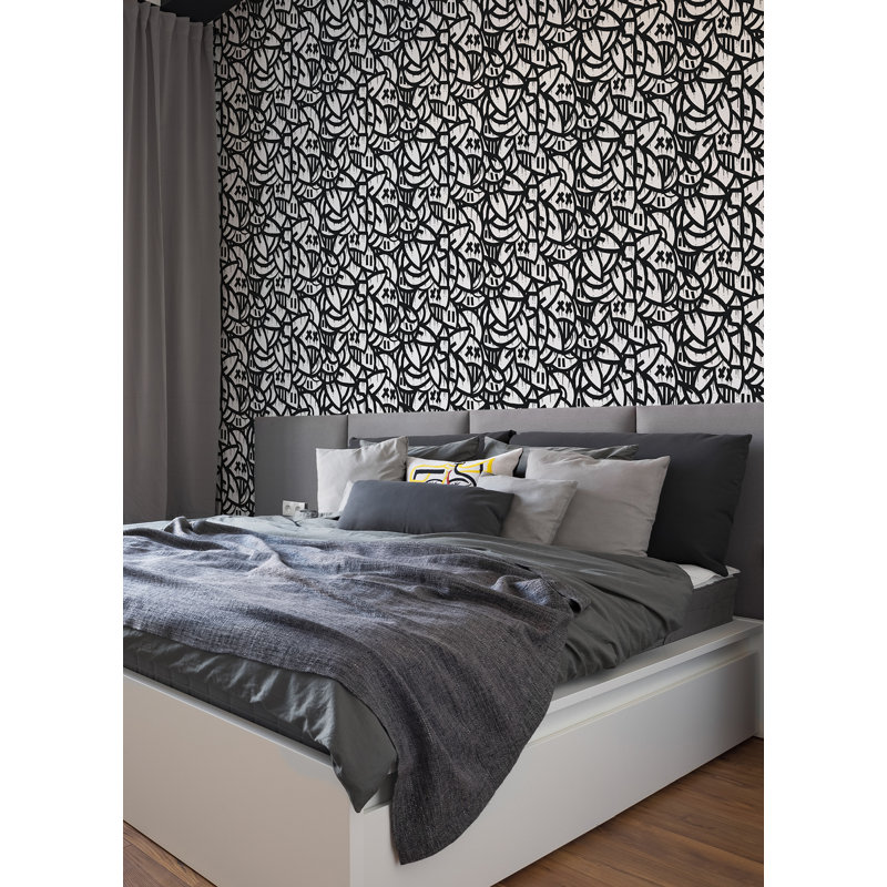 Papier peint crème avec arrangements audacieux, Noir