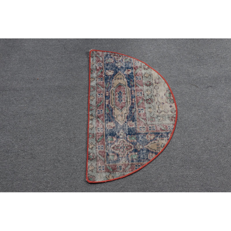 Antique Half Moon Turkish Small Wool Rug Showcasing Authentic Anatolian Artistry for a Classic Home Decor Touch in Semi-Circular Design