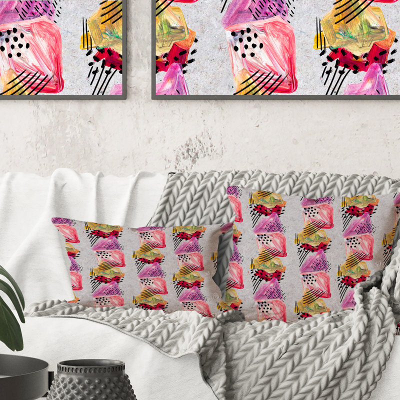 Coussins roses et rouges - Imprimé moderne, 18 po x 18 po