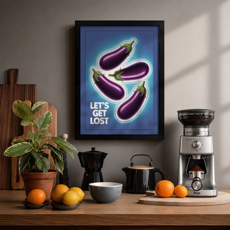 Neon Eggplant Pop Art - Print, Black, A3 - 42.0 x 29.7 cm