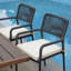 Chaise de patio empilable toutes saisons Fargo - Extérieur et intérieur - Fauteuils en rotin corde - Acier thermolaqué gris foncé avec coussins (ensemble de 2)-1554565626-1552631834