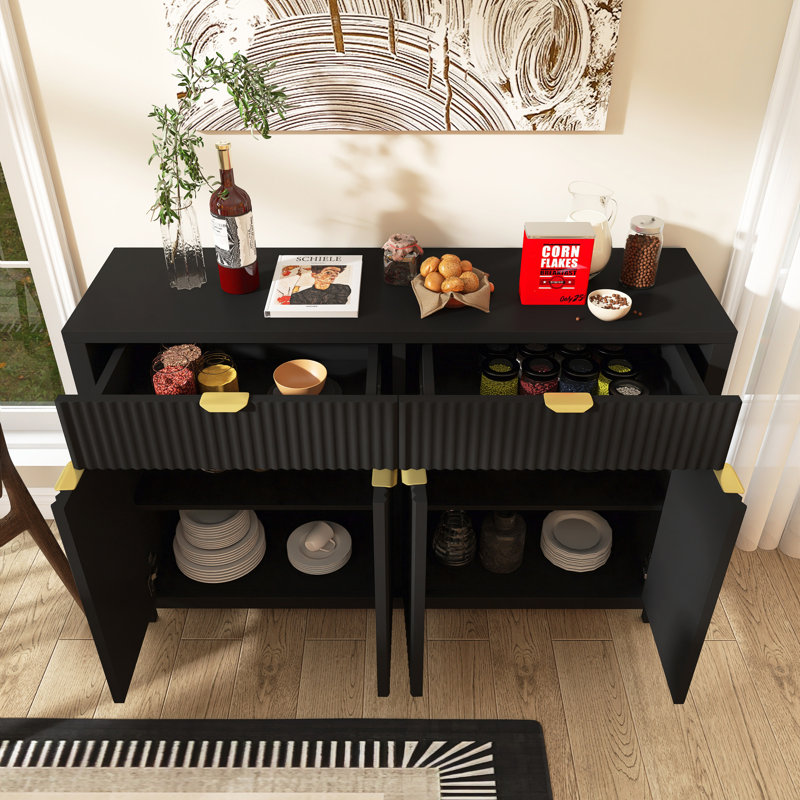 55.1" Modern Sideboard With Adjustable Shelves, 2 Drawers, Black
