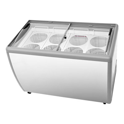 Commercial Ice Cream Display Case, 13.1 Cu.ft Chest Freezer, Restaurant Gelato Dipping Cabinet Top Deep Freezer with Locking Casters, Sliding Glass Door, LED Lighting, Hold 8 Ice Cream Tubs