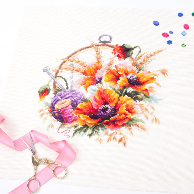 Kit de broderie au point de croix compté « Coquelicots pour brodeuse » de Magic Needle 100-123