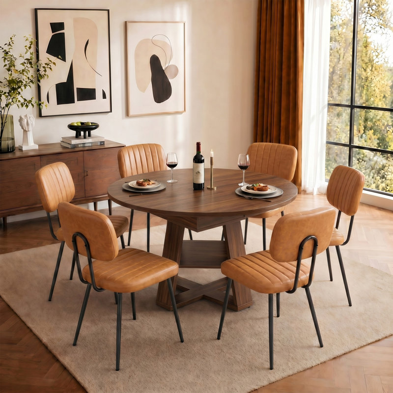 Ensemble de table de salle à manger Rohun, 7 pièces: table, 6 chaises, Brun, Black