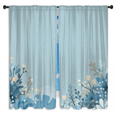 Rideaux de fenêtre à motif floral bleu transparent et obscurcissant - 2 panneaux