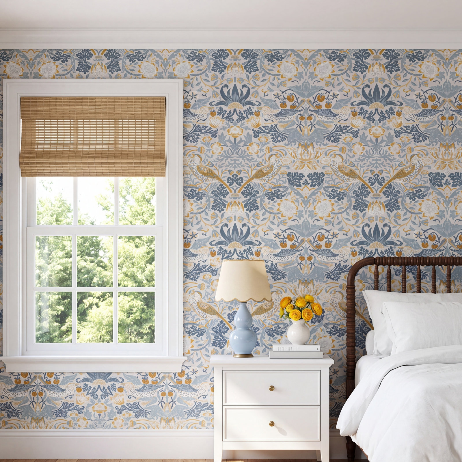 Floral Wallpaper, Soft Blue