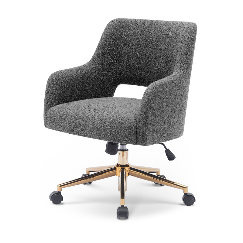33'' H Boucle Upholstered Rolling Task Chair, Gray