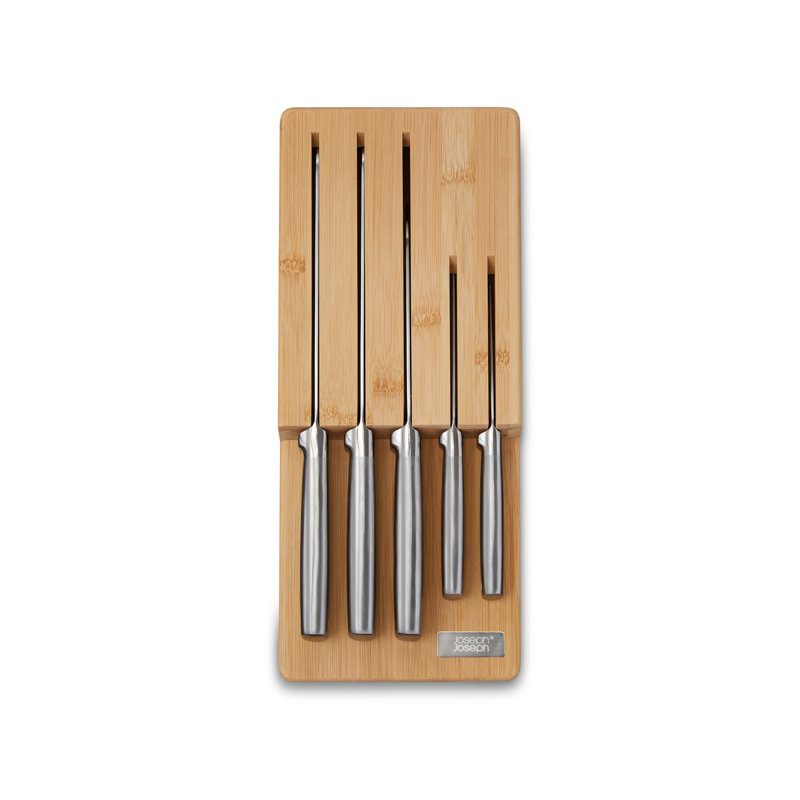Joseph Joseph Joseph Joseph Elevate Steel 5-Piece Knife Set with In-Drawer Bamboo Storage Tray