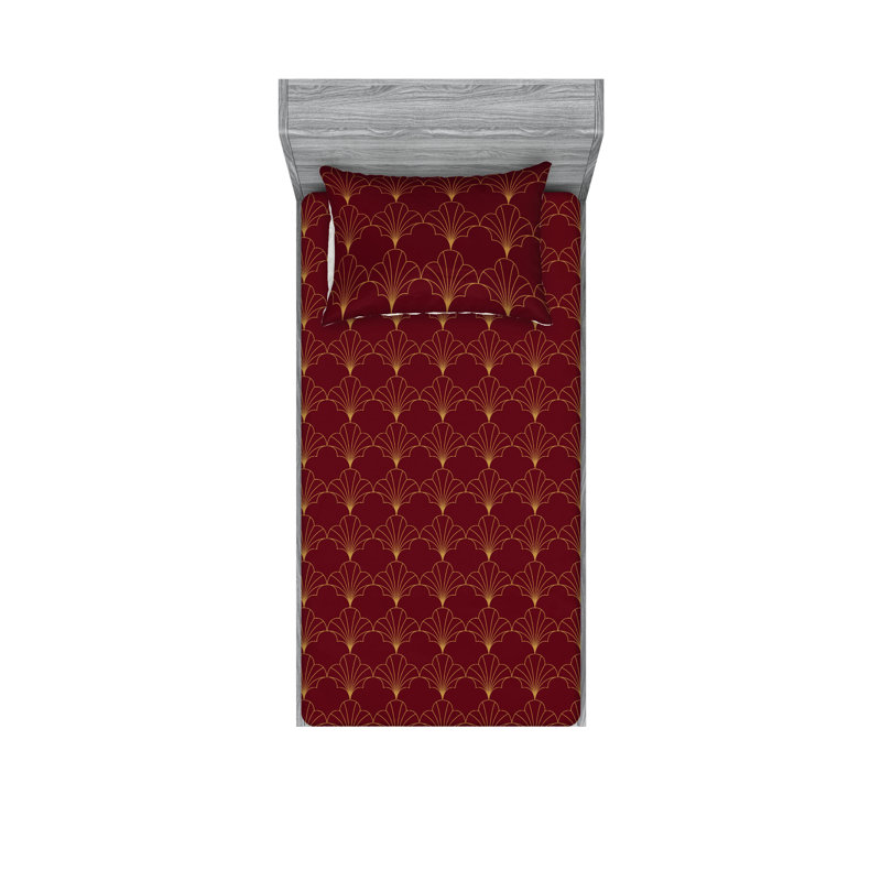  Ensemble de draps en microfibre géométrique, Bourgogne / brun sable, Ensemble de draps pour lit simple avec 1 taie d'or