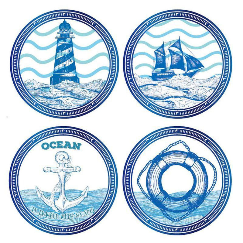 Ensemble de 4 sous-verres à thème nautique