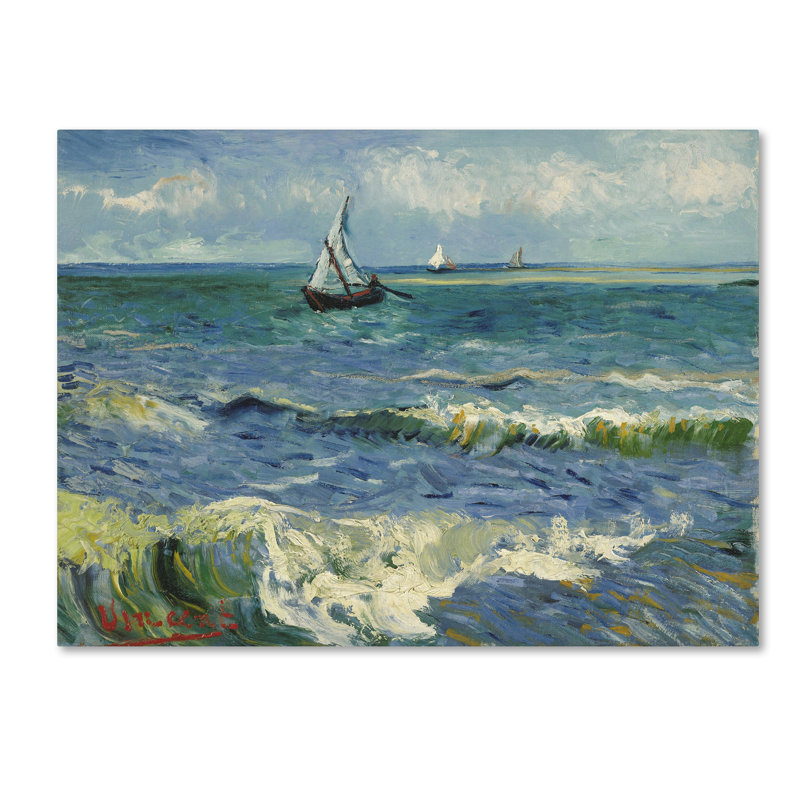 « seascape near the saintesmariesdelamer » par van gogh, reproduction sur toile tendue, H 14 po x l 19 po