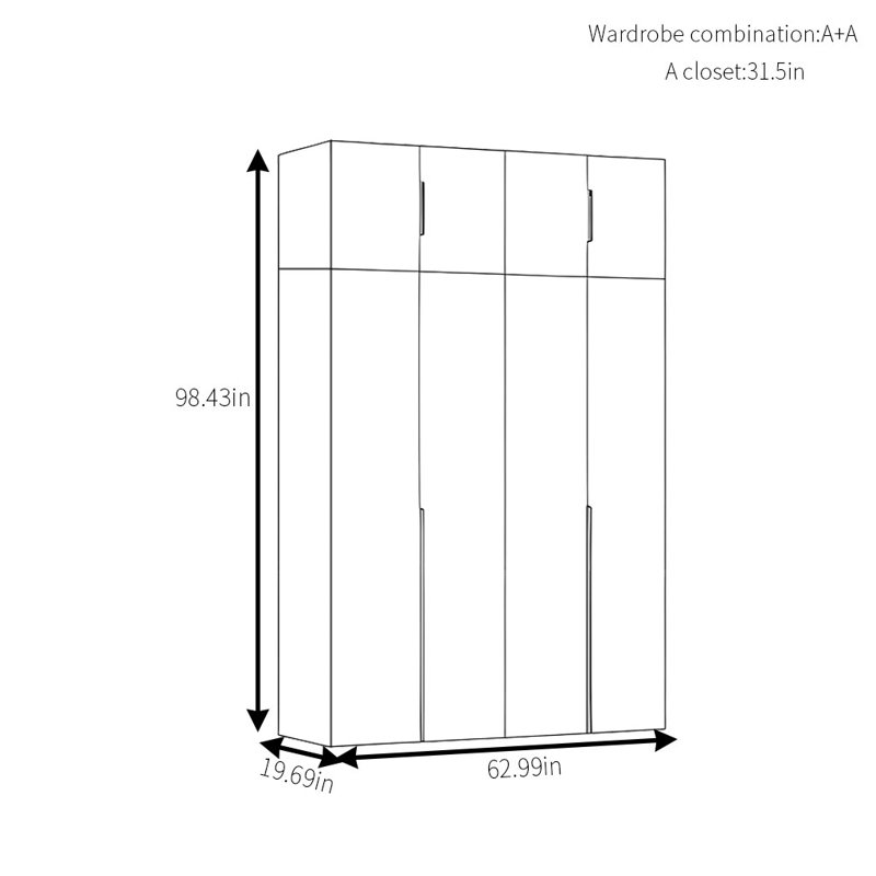 Armoire simple en noyer moderne, H 98 po x l 63 po x P 20 po