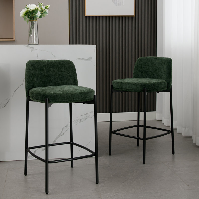 33.5'' H Counter Stool with Curved Back and Metal Frame (Set of 2), Green