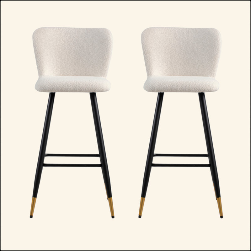 30'' Modern Style Barstool,With White Seats, Black Metal Legs, And Gold - Tipped Ends,Suitable For Various Decoration Styles