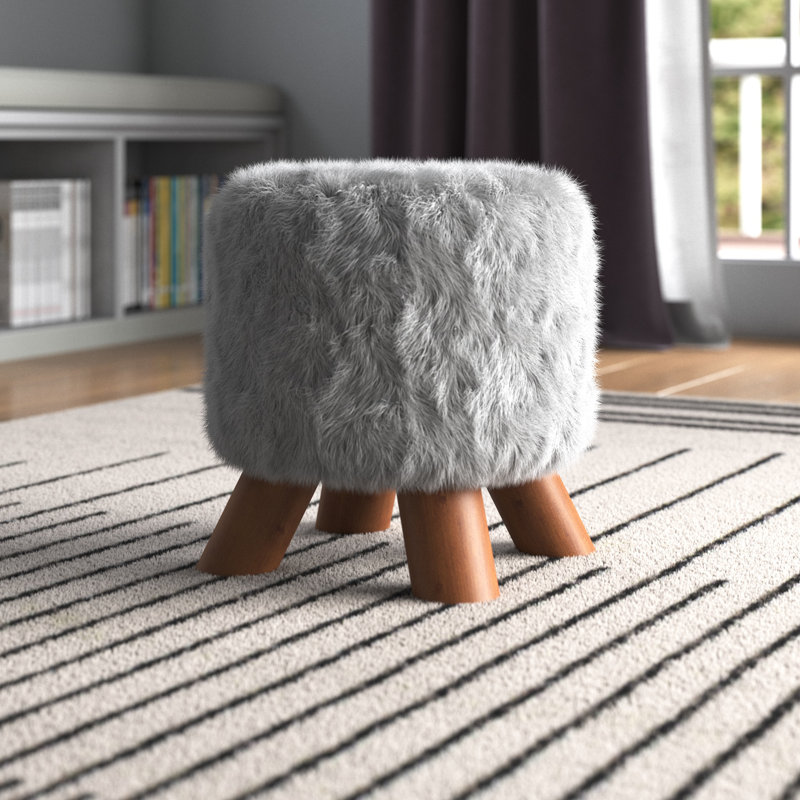 Adeline 33cm Wide Round Solid Colour Standard Ottoman, Grey