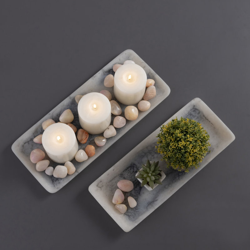 Ensemble de 2 plateaux rectangulaires en résine, Gris