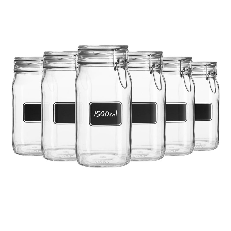 Lavagna Glass Storage Jars with Labels, 22cm H x 11cm W x 11cm D