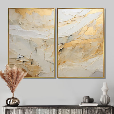 Pierre de glacier beige et dorée Simplicity II - impressions sur toile modernes à 2 panneaux