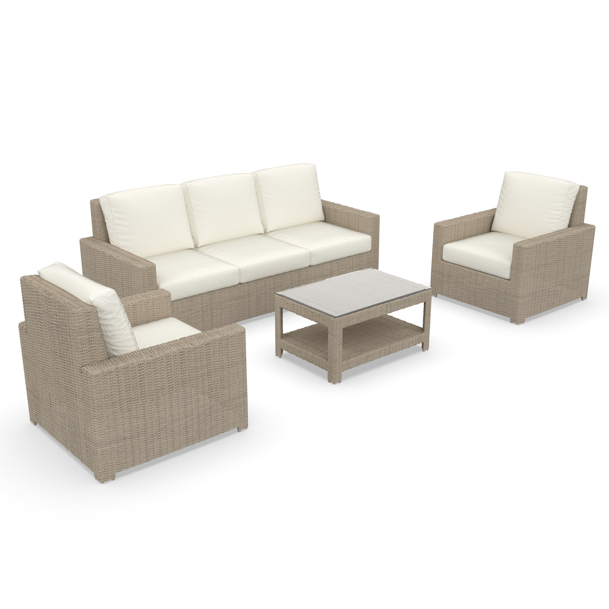 Outdoor Patio Sofa Conversation Set With Sunbrella Cushions, White