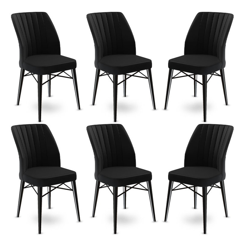 Ensemble de chaises modernes 6 pièces, tissu noir avec structure 100% métal, 17,7 po x 36,6 po x 16,5 po | Confortable dossier en mousse et dossier en mousse de 22 po | Pieds en bois élégants, parfaits pour la décoration de la salle à manger et du salon